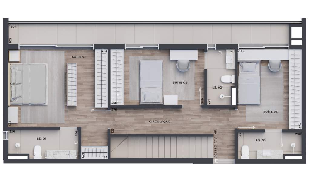 Planta 11 - 3 dorm 183,09m² - cobertura duplex - superior