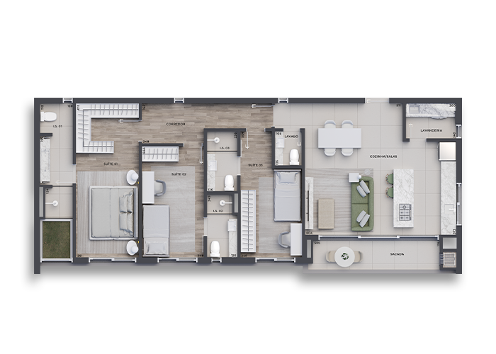 Planta 03 - 3 dorm 112,53m²