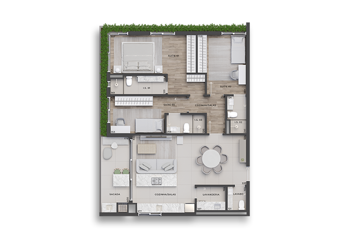 Planta 02 - 3 dorm 112,27m²