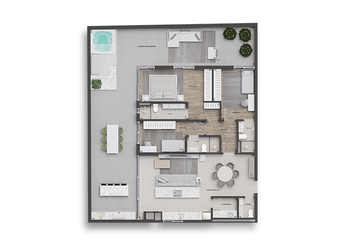 Planta 12 - 3 dorm 197,49m² - garden