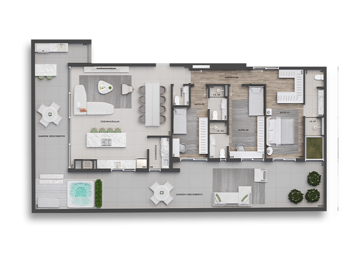 Planta 13 - 3 dorm 211m² - garden