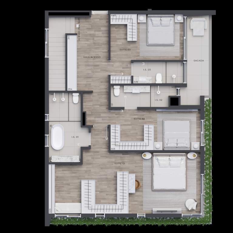 Planta 16 - 3 dorm 250,42m² - cobertura duplex - inferior