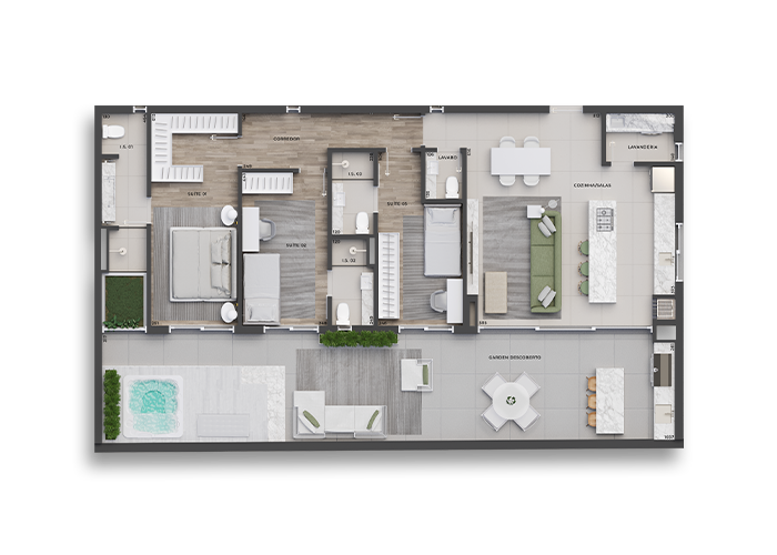 Planta 09 - 3 dorm 163m² - garden